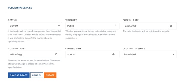 KB - Add Tender publish section