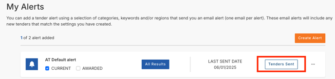 KB - Alerts - tenders sent