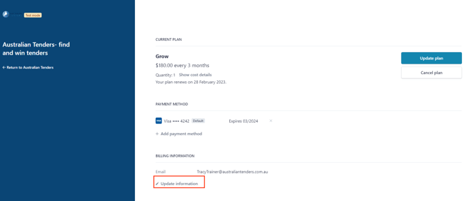 KB - Subscription Page - Update email